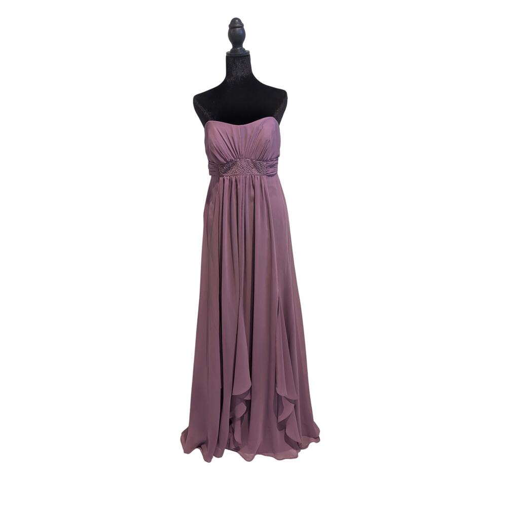 Davids Bridal Dusty Rose Chiffon Dress Strapless Goddess Beaded Empire Waist 6